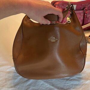 Coach Pebbled Leather Shoulder Hobo in Brown with Gold Hardware